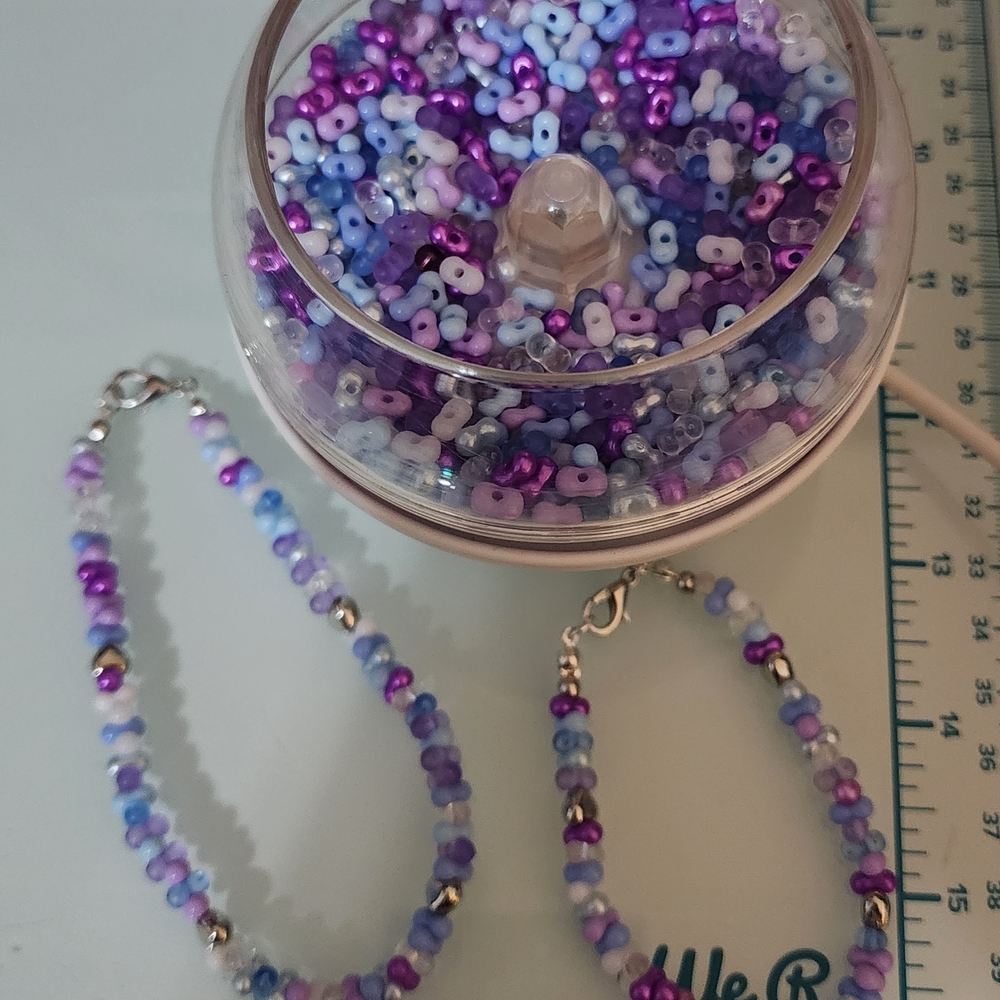 Elegant Purple and Blue Beaded Bracelet  and Ankley Set